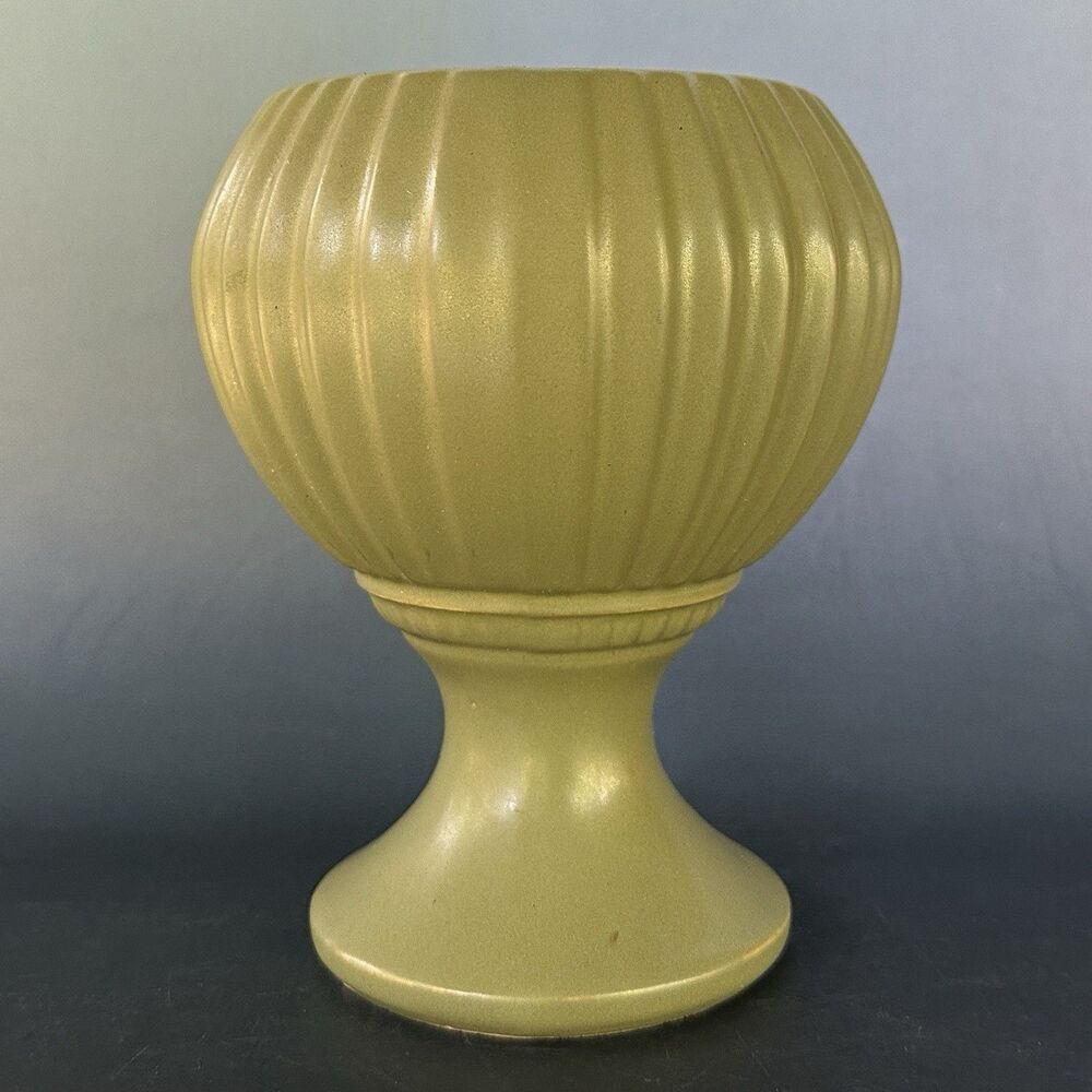 Vintage McCoy Floraline 401 Olive Green Pedestal Planter Vase MCM Pottery USA